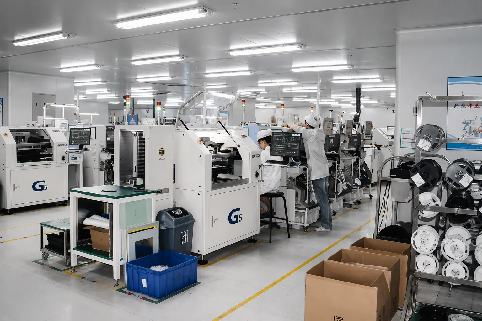 VoltFab main EMS floor with satellite line engineering benches
