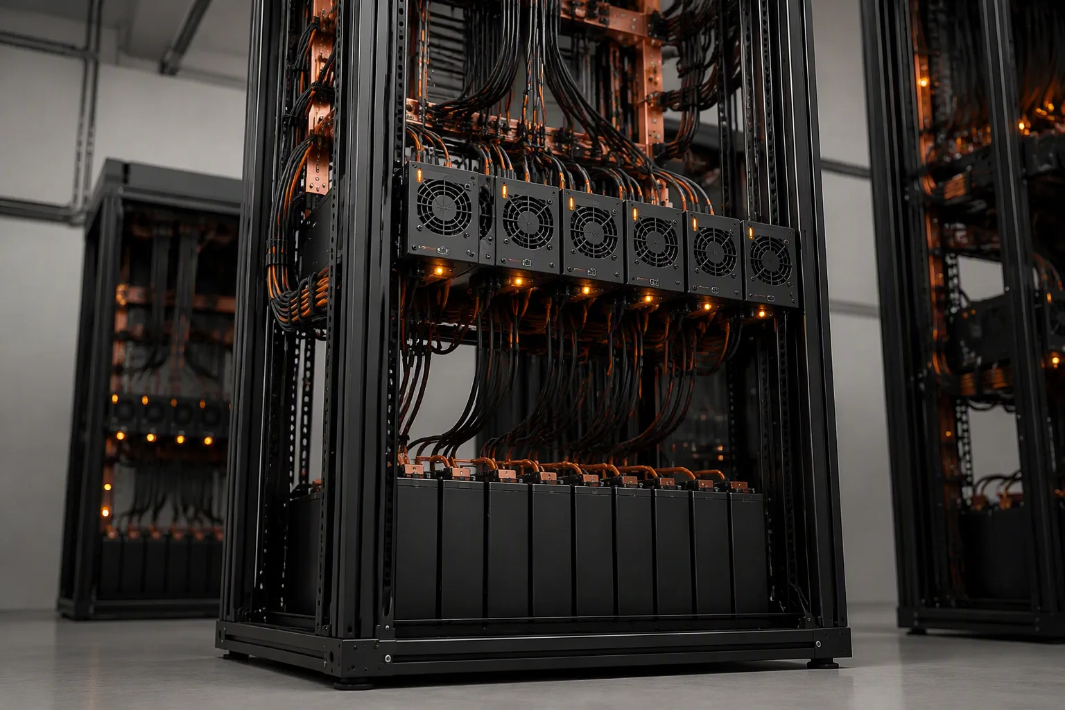 Full rack row with overhead busway distribution