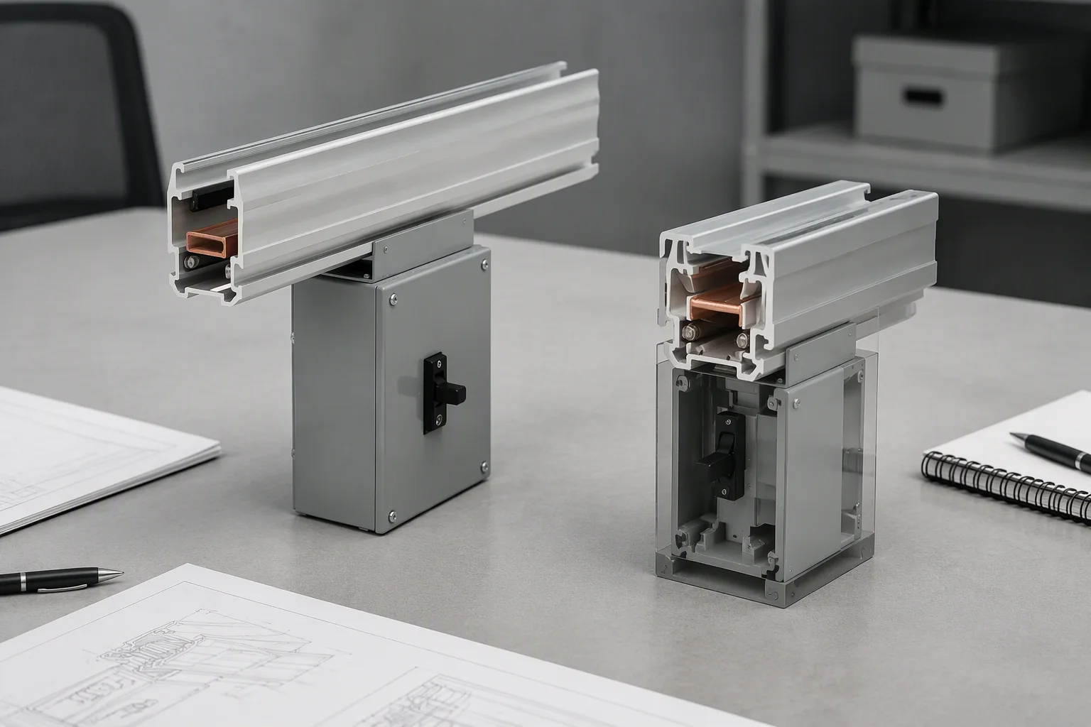 Busway sample section on a design review table