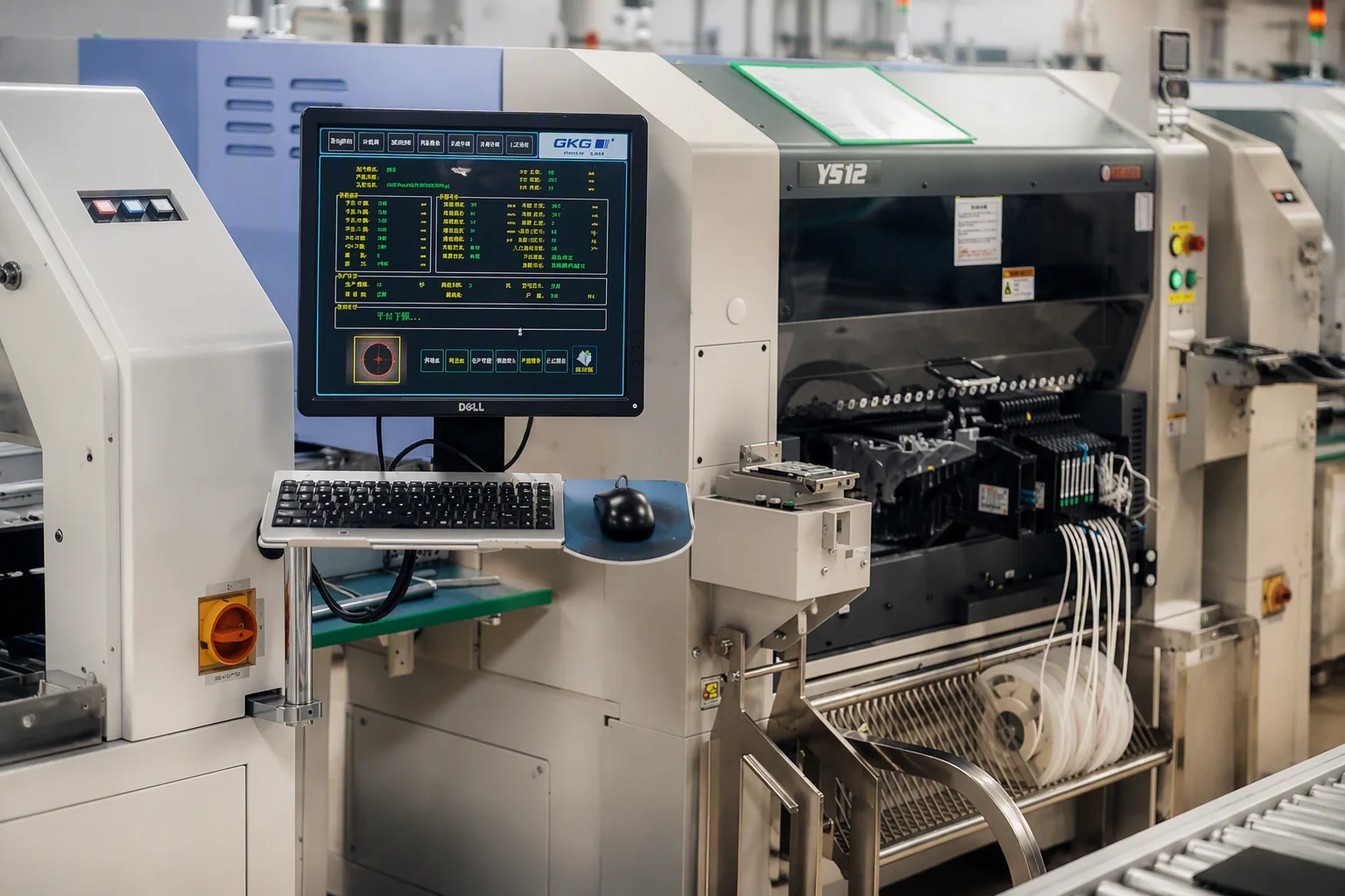 GKG solder paste stencil printer on an SMT line