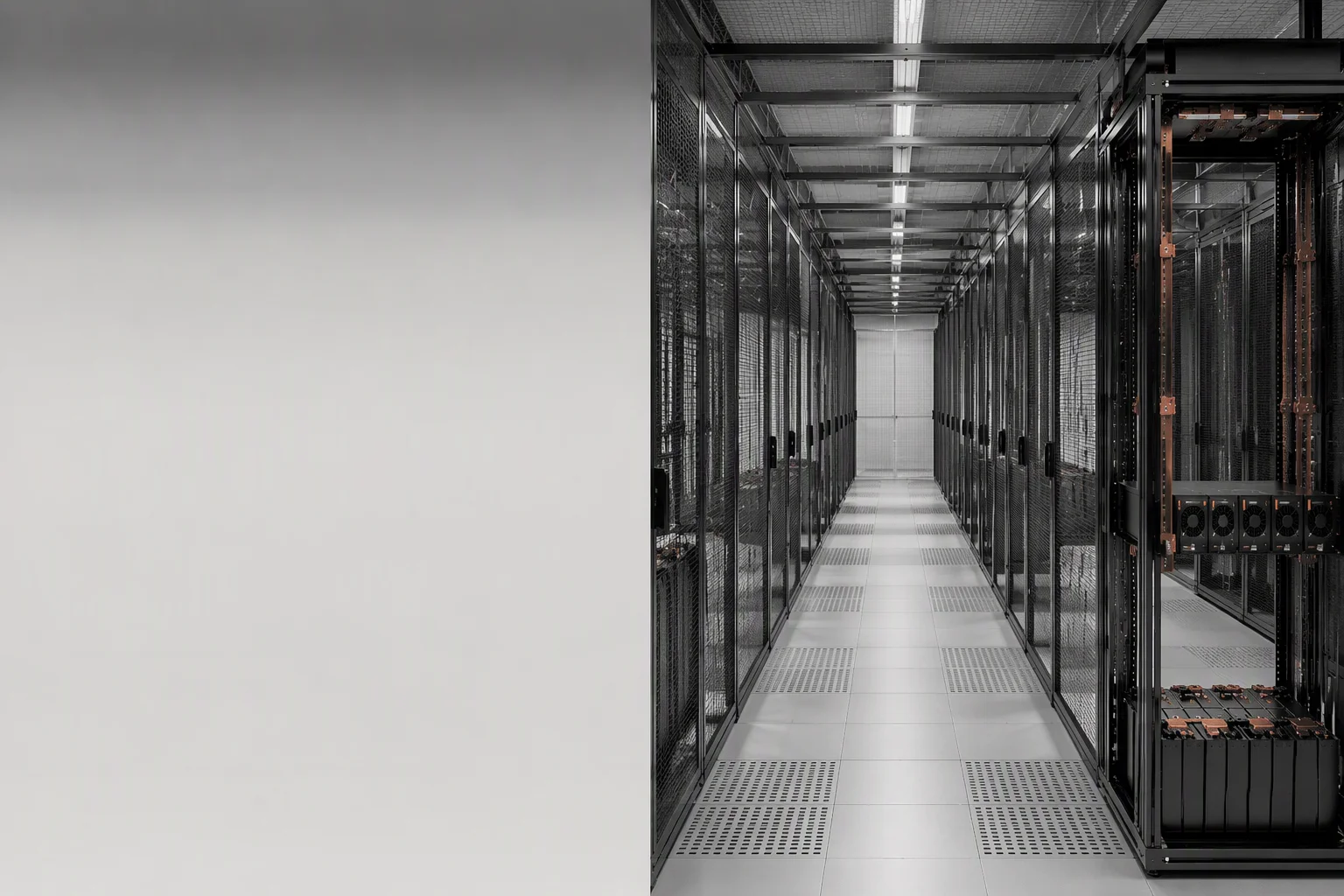 Colocation hall with mixed tenant racks and overhead track busway