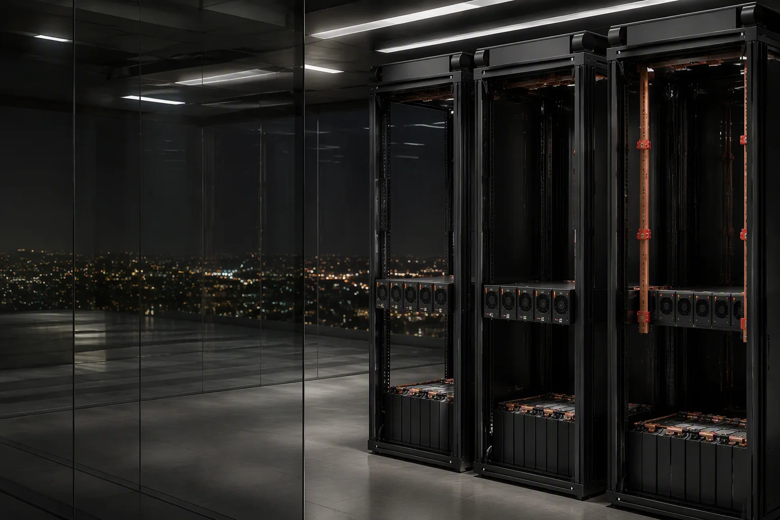 Enterprise machine room in an occupied tower with overhead busway