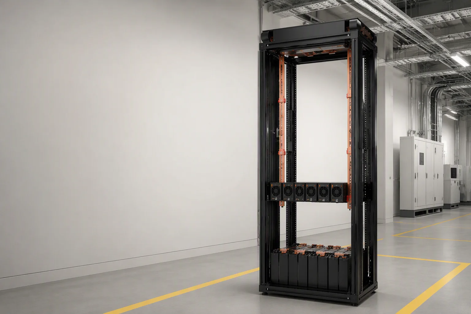 Edge AI rack beside production line in an industrial plant