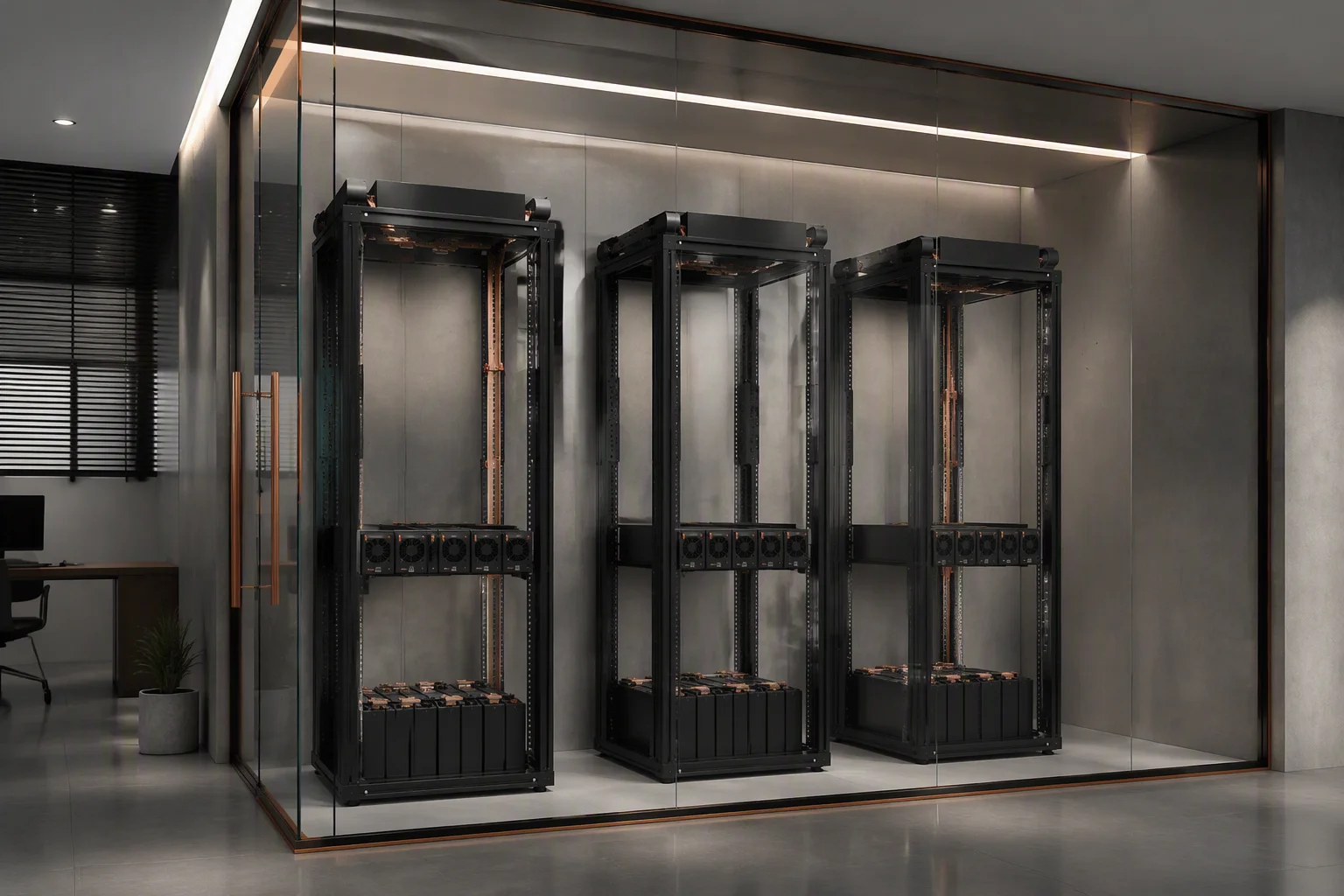 Enterprise server room behind glass