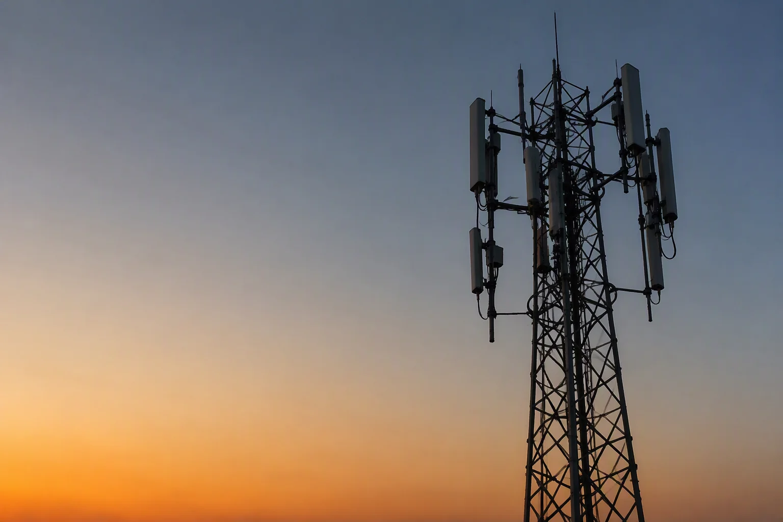 5G telecom tower at dusk