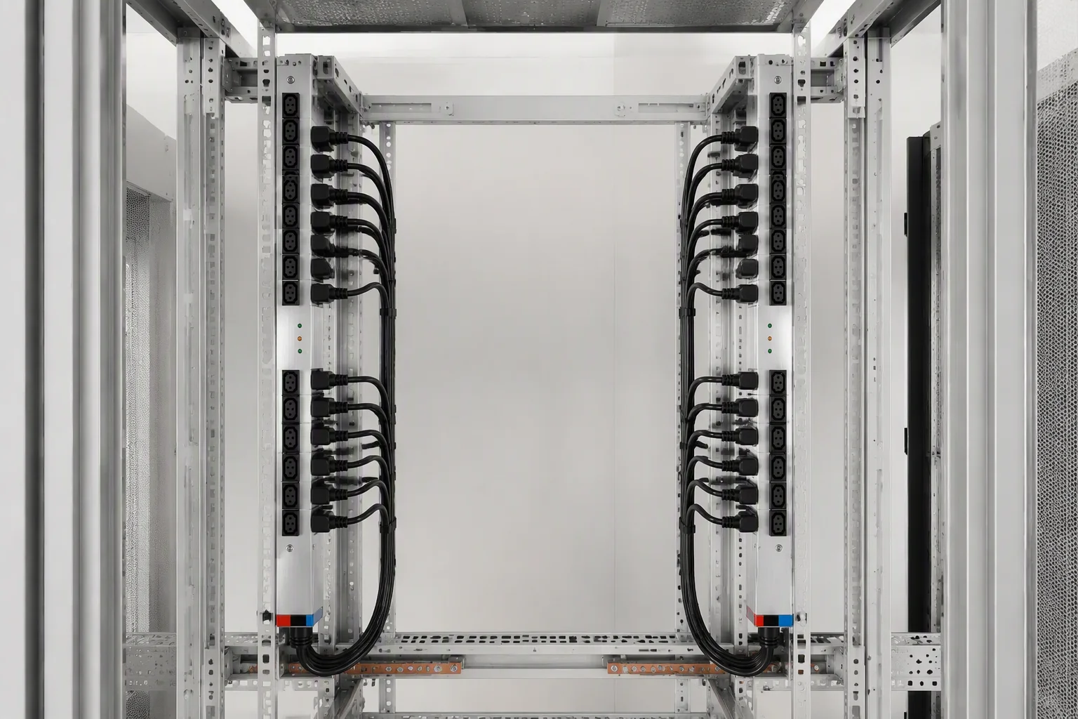 Switched rack PDUs mounted in a colocation hall