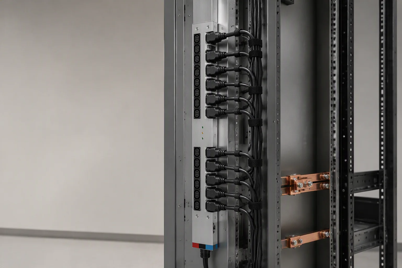 Smart rack PDU vertical unit in rear rack posts