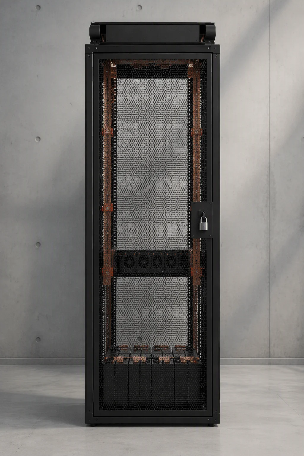 Vertical view of 0U PDU mounting between rack posts