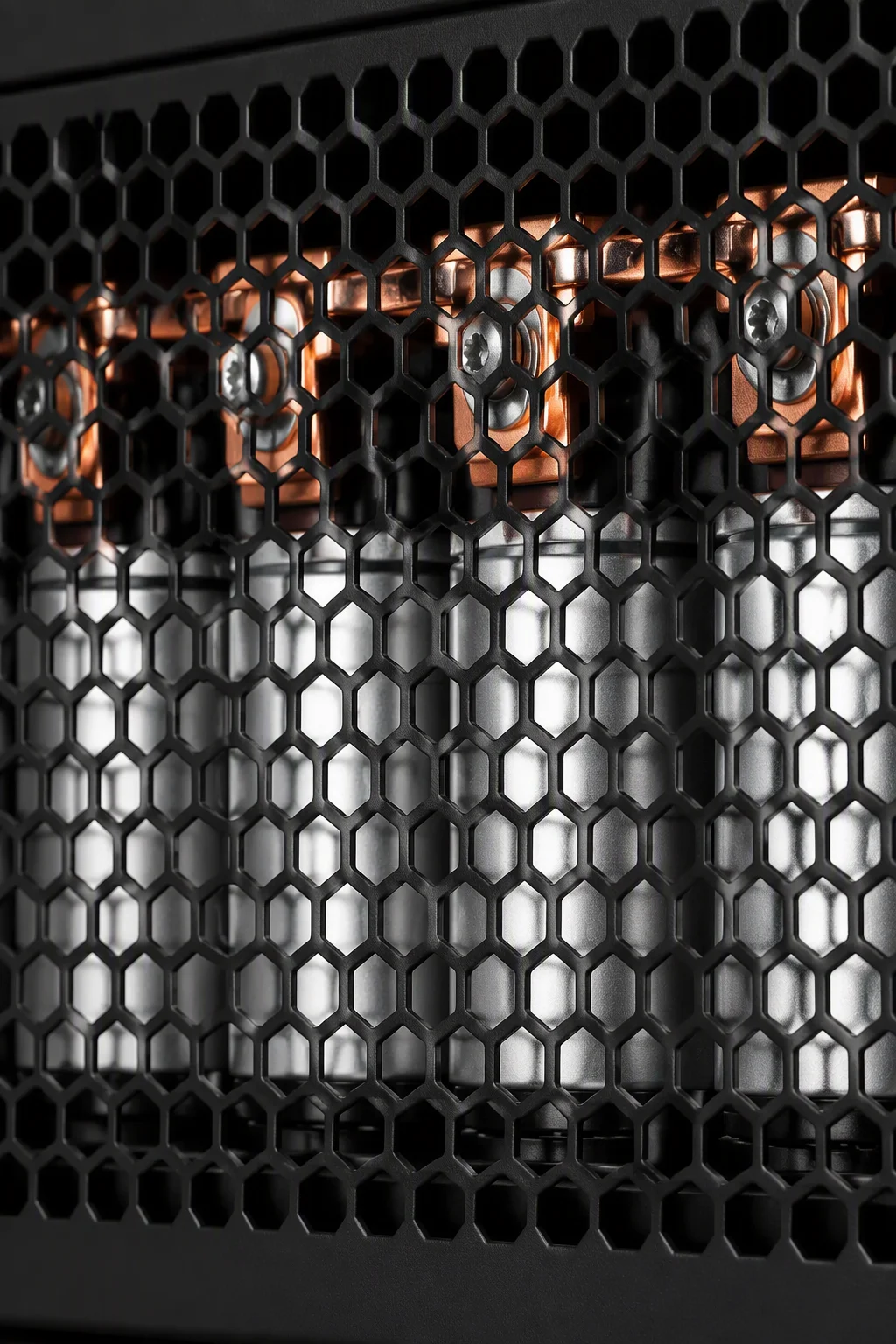 Supercapacitor cell string with laser-welded interconnects, vertical view